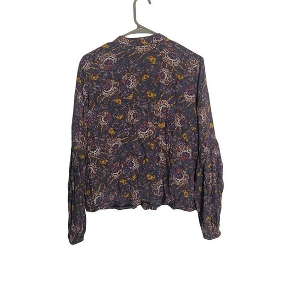Free People Floral Full Zip Balloon Sleeve Boho Bomber Jacket Sz Medium - Picture 5 of 5